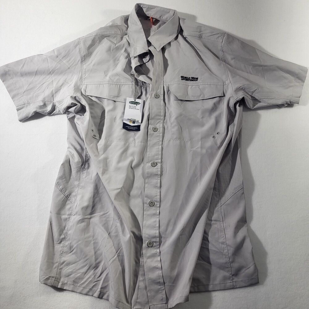 World Wide Sportsman Button Down Fishing Shirt Vented Cotton Men's L Lightweight